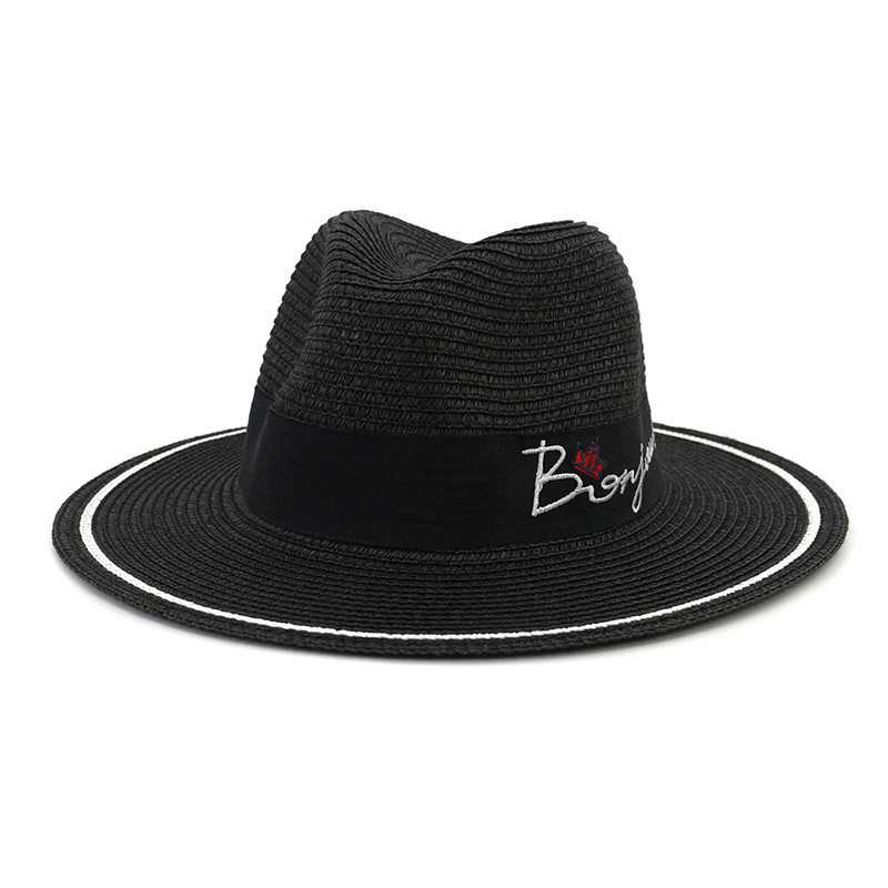 Chapéu feminino Fedora de palha com logotipo personalizado