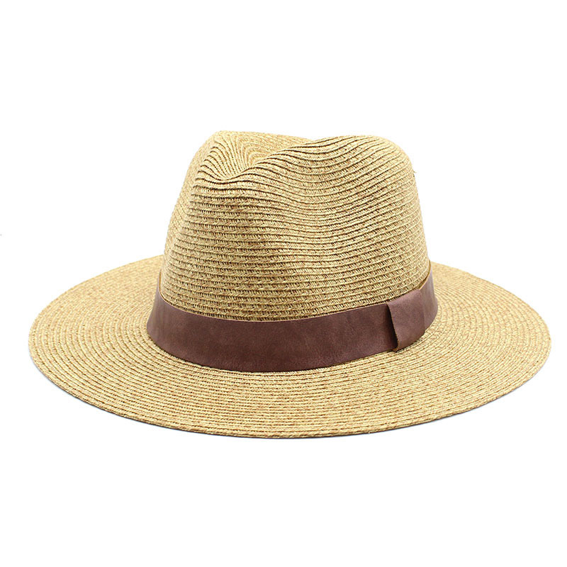 Chapéu de palha Fedora masculino de aba larga de verão com fita personalizada