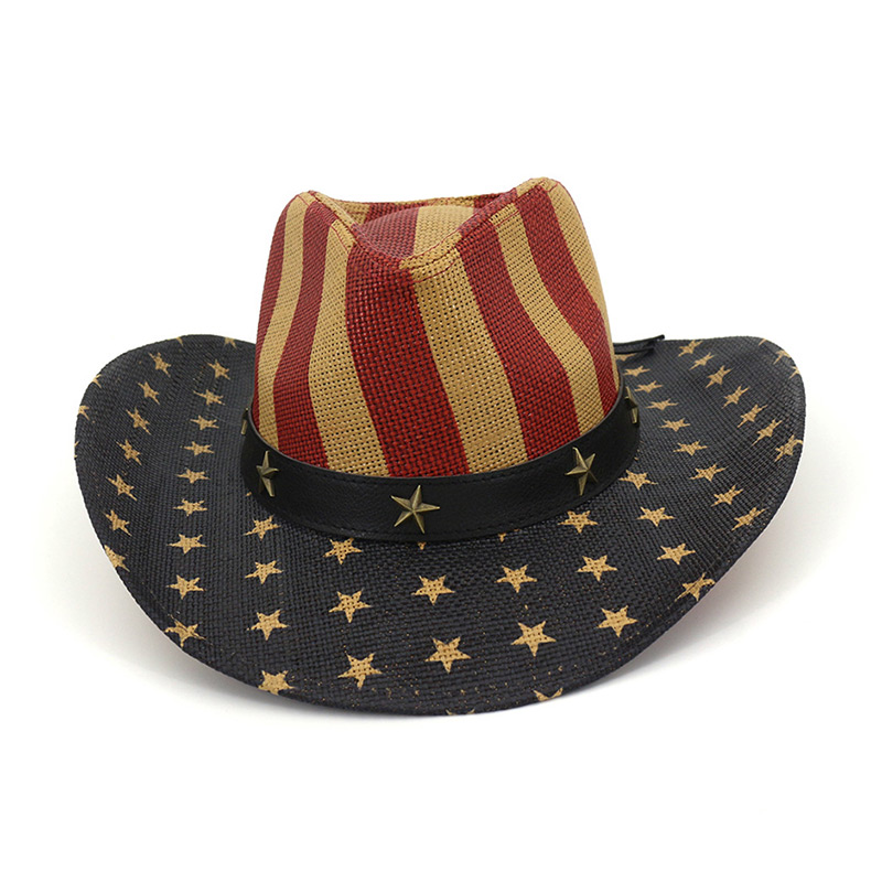 Chapéu de palha de cowboy com estampa de bandeira