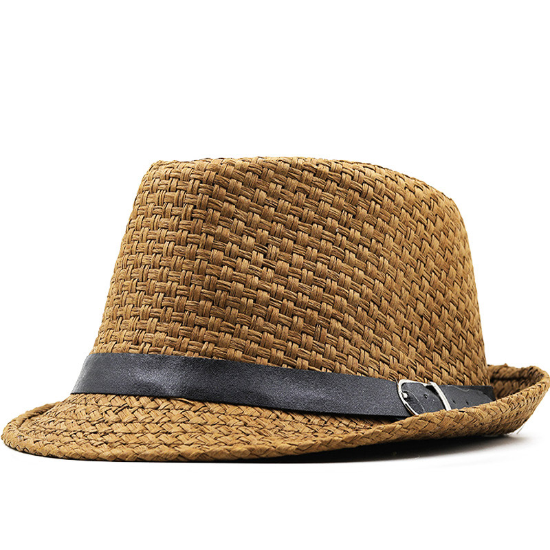 Chapéu de palha masculino marrom escuro de palha Trilby