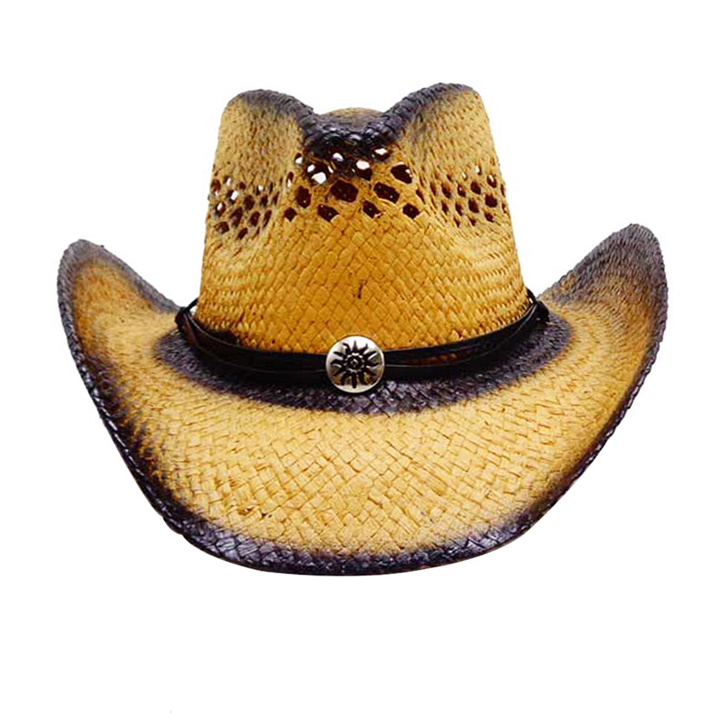 Chapéu de cowboy de palha ocidental masculino