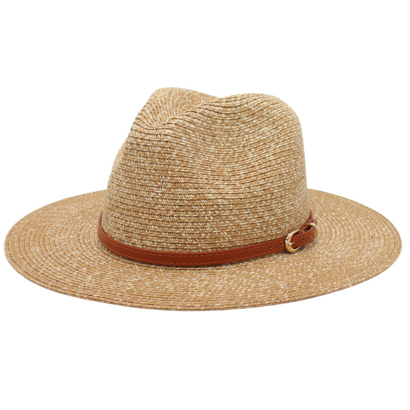 Chapéu de praia Fedora masculino tecido de palha de cores mistas