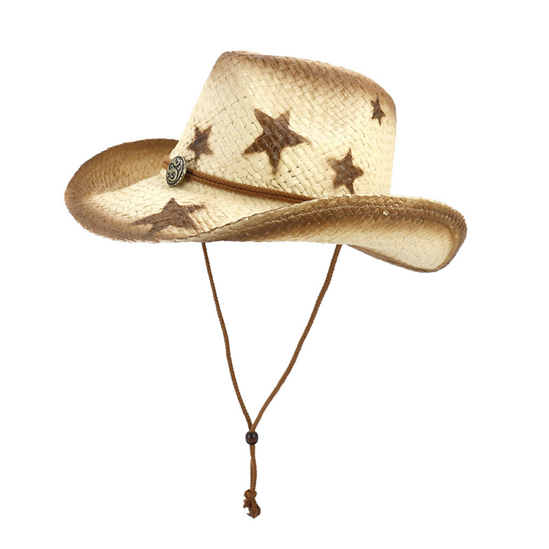 Chapéu de palha de cowboy com estampa de estrela